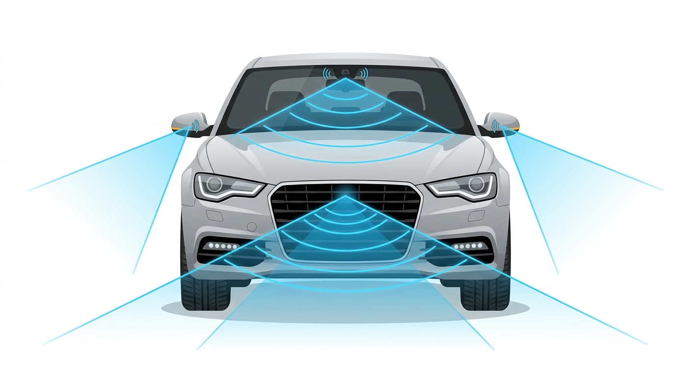 ADAS sensor zones on a modern vehicle
